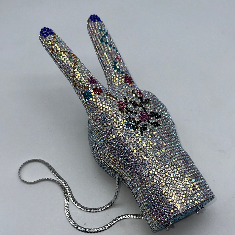 Gorgeous All Crystal Peace Sign Clutch Bag - Picture 5 of 9